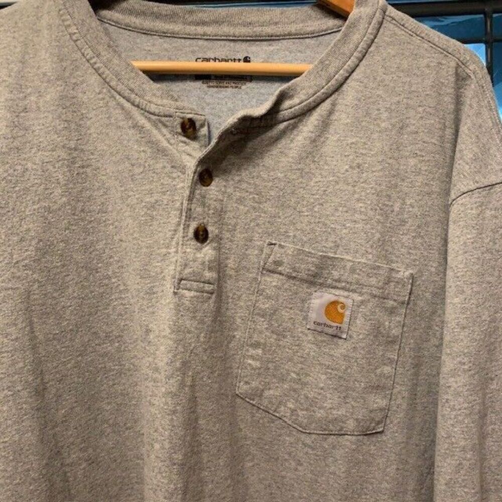 Carhartt Henley Men 2XL Tall Gray Long Sleeve Logo‎ Pocket Relaxed Comfort